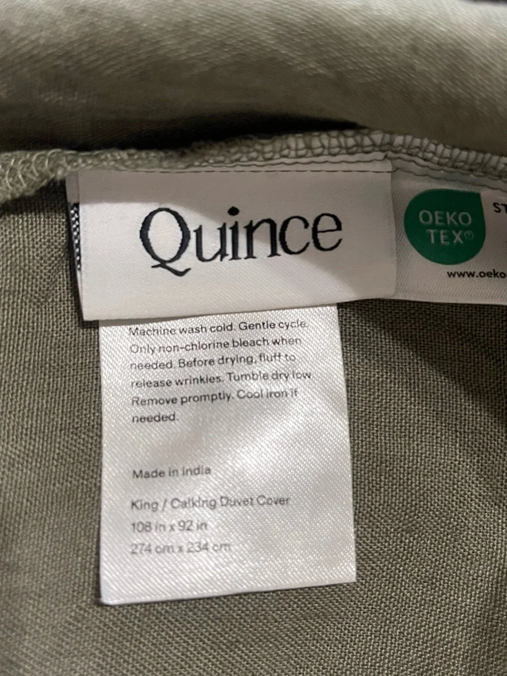 NWT Quince European Linen 1 Piece Duvet Cover, King/Cal  (Dusty Olive)